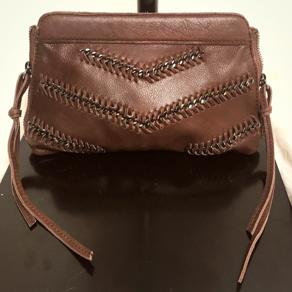 Linea Pelle Chevron Chain Brown Leather Clutch